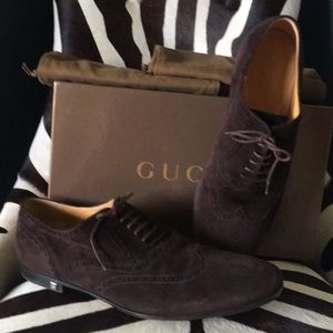 GUCCI men’s choco suede wingtip 11 45 shoe bags